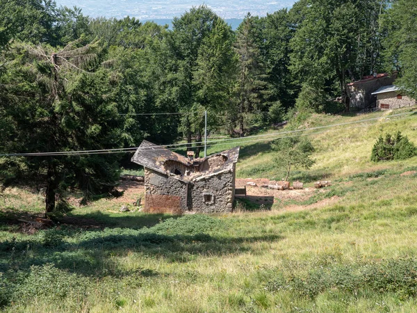 Çatıda Büyük Bir Kraterle Ormandaki Masonry Hut Yerle Bir Etti — Stok fotoğraf