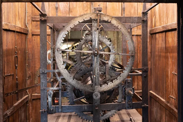 Mécanismes Circulaires Antiques Fer Pour Mouvement Horloge Mécanique Une Tour — Photo