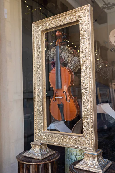 Handgefertigte Geige Goldenem Rahmen — Stockfoto