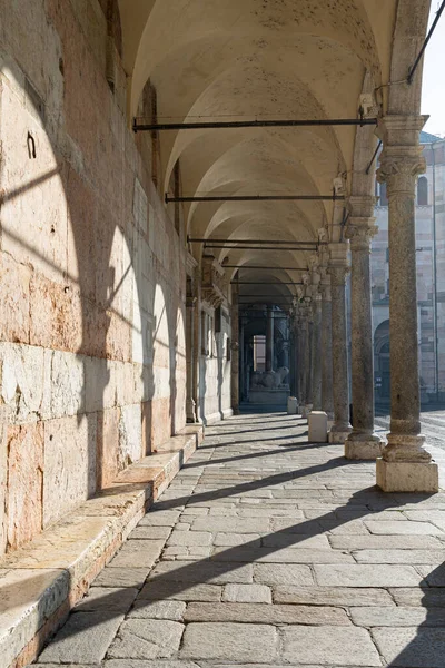 Boční Pohled Oblouky Dveří Katedrály Cremona Sochami Dvou Lvů Lombardie — Stock fotografie