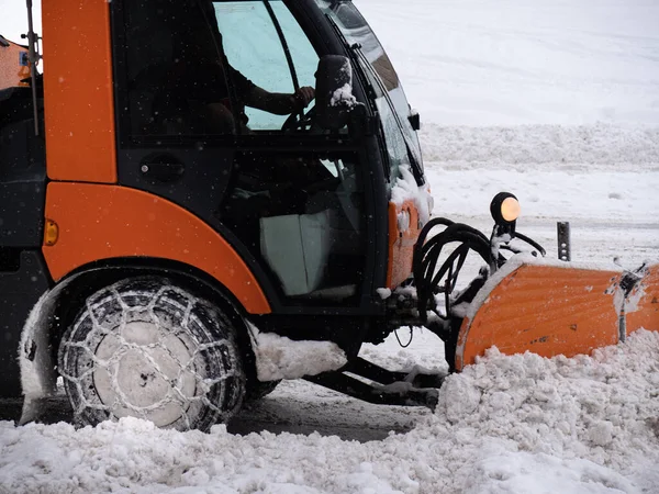 Véhicule Routier Chasse Neige Action Sur Les Routes Blanchies Chaux — Photo