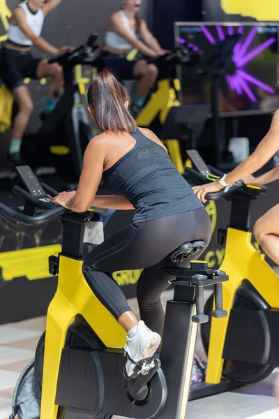 Girl Having Workout Gym Indoor Bike — Zdjęcie stockowe