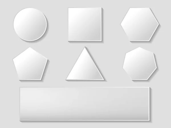 Botões Branco Ícone Conjunto Círculo Quadrado Pentágono Hexágono Triângulo Heptógono —  Vetores de Stock