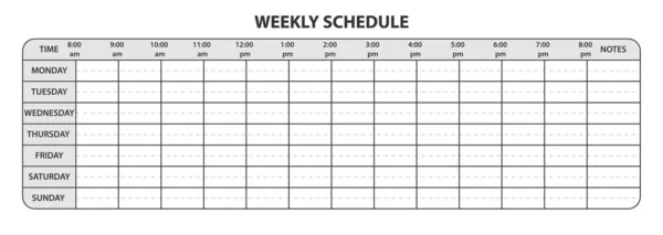 Horario Semanal Con Horas Trabajo Espacio Extra Para Notas — Vector de stock