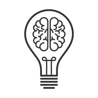 Fikir beyin ampulü yeniliği. Simgeyi düşün.