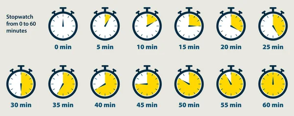 秒表计时器从0到60分钟 — 图库矢量图片