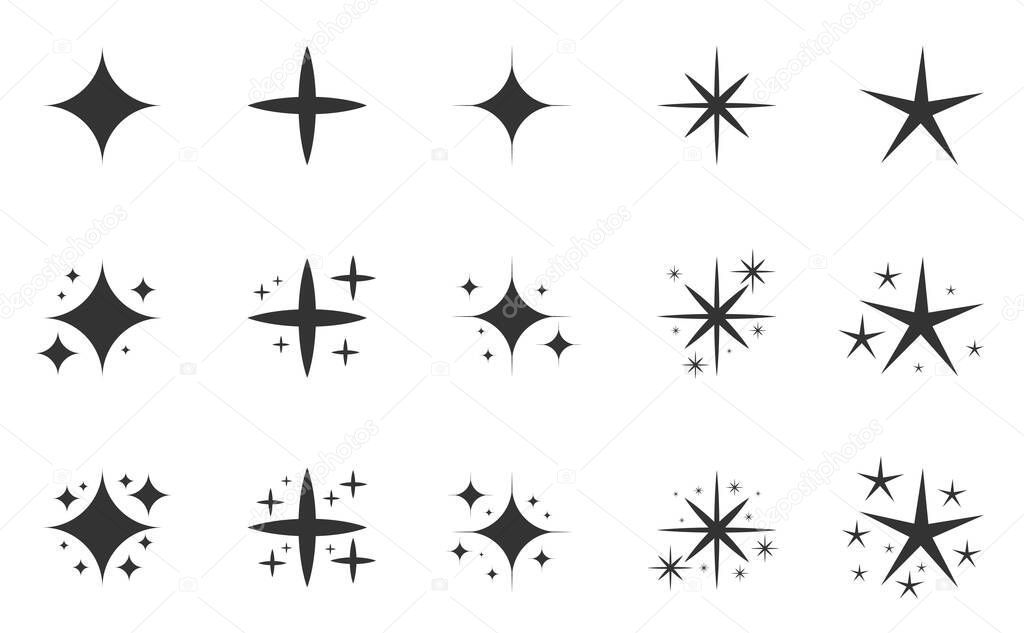 Sparkle star shine twinkling icon set