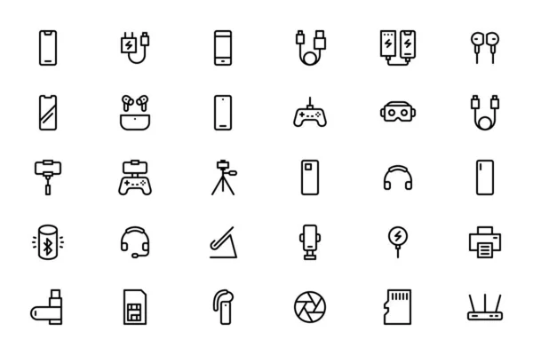 Mobiltelefon Tillbehör Gadget Ikoner Redigerbar Stroke — Stock vektor