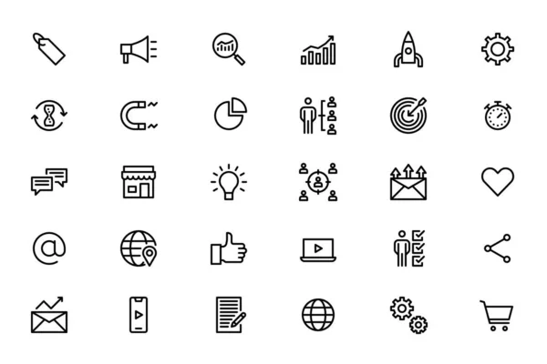 İş pazarlama stratejisi planlama simgeleri. Düzenlenebilir vuruş