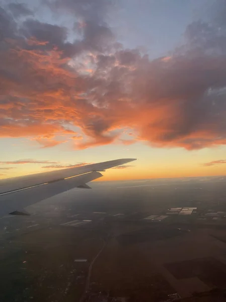 Sunset Airplane Window Clouds Sunset — Stock Photo, Image