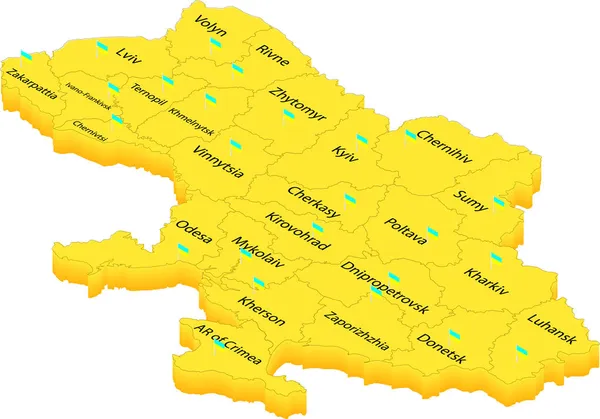 Ukrayna haritası. İzometrik haritada Ukrayna bölgeleri. Ukrayna 'nın vektör haritası