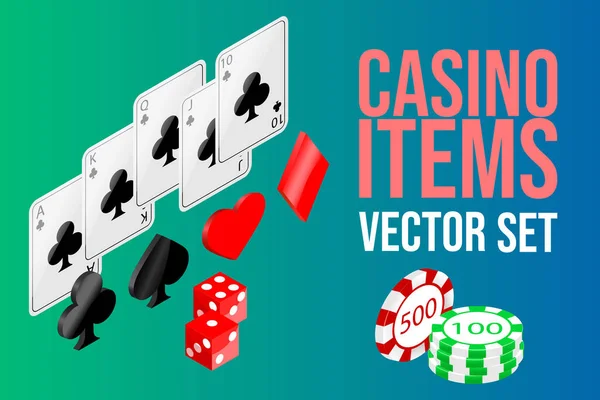 Ensemble Vectoriel Éléments Casino Des Dés Des Cartes Des Costumes — Image vectorielle