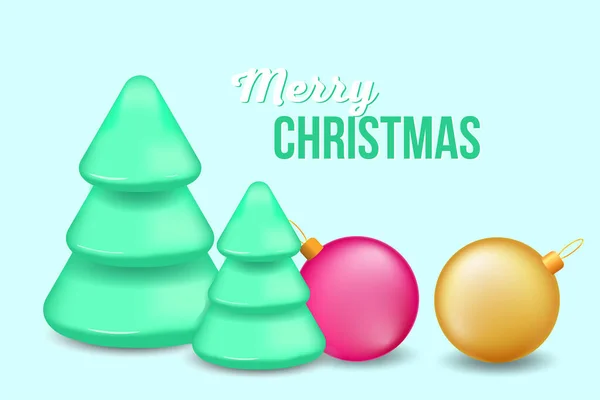 Noel kartında köknar ağaçları ve noel baloları var. Mutlu Noeller..