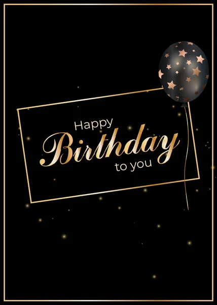 İçinde balon olan siyah bir doğum günü kartı. Vektör tebrik kartı.