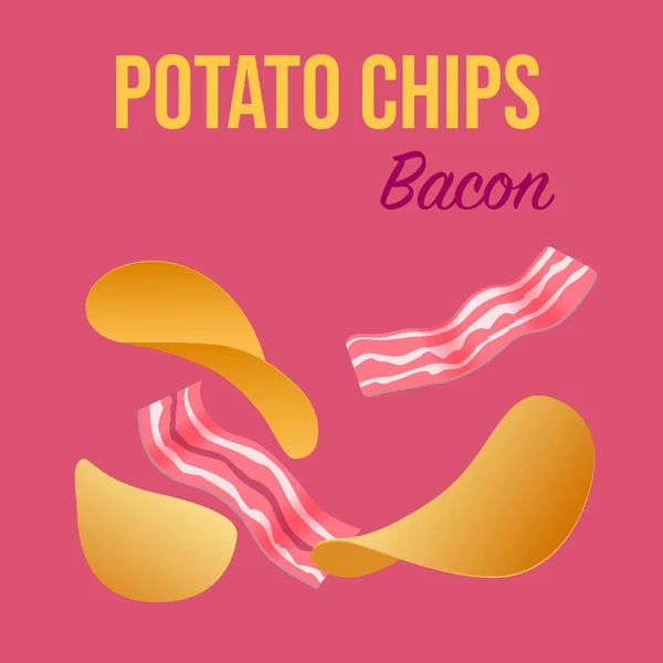 Fried Potato Bacon Chips — 图库矢量图片