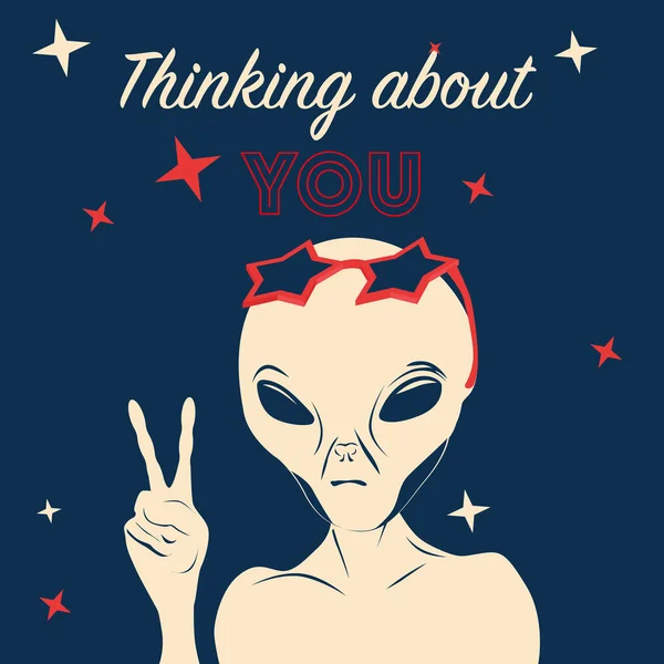 Retro poster with alien i star-glasses with peace