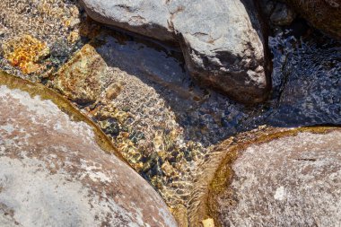 Kayalar arasında akan temiz kaynak suyunun arkaplanı