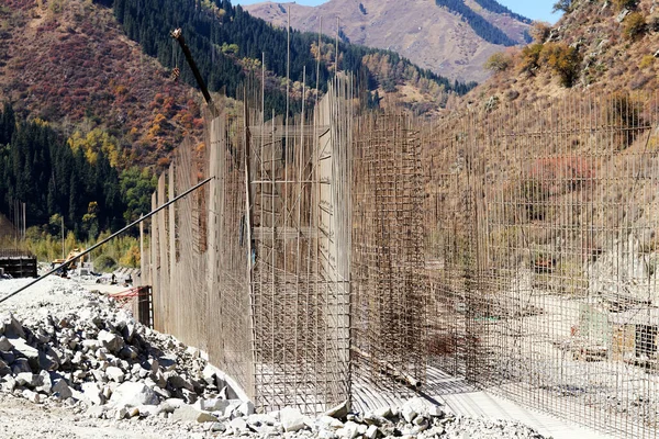 Reinforcement Frame Assembled Pouring Concrete View Construction Site — Fotografia de Stock