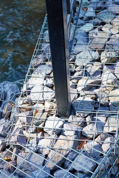 View Base Bridge Railing Wall Riverbed Made Gabions — Stockfoto