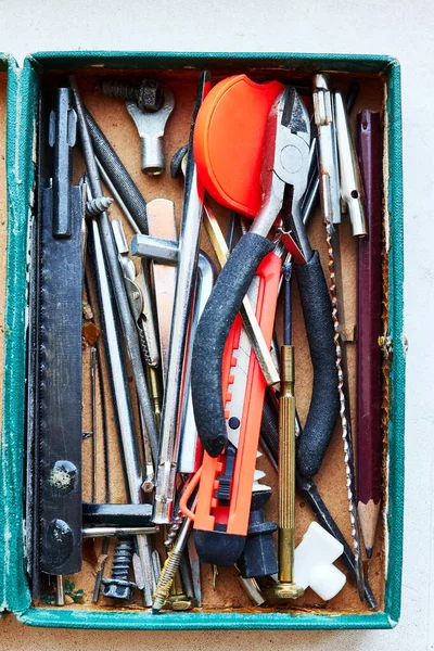 Wire Cutters Saws Other Small Hand Tools Box — Stock Photo, Image