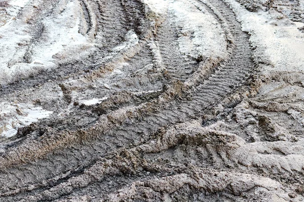 Traces Truck Tires Muddy Sludge Spring Thaw Road — Stockfoto