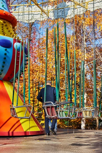 Young Man Going Ride Carousel Amusement Park Almaty Kazakhstan October — Foto de Stock