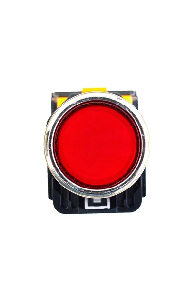 Elektrischer Anschlag Roter Taster Isoliert Auf Weißem Hintergrund Draufsicht — Stockfoto