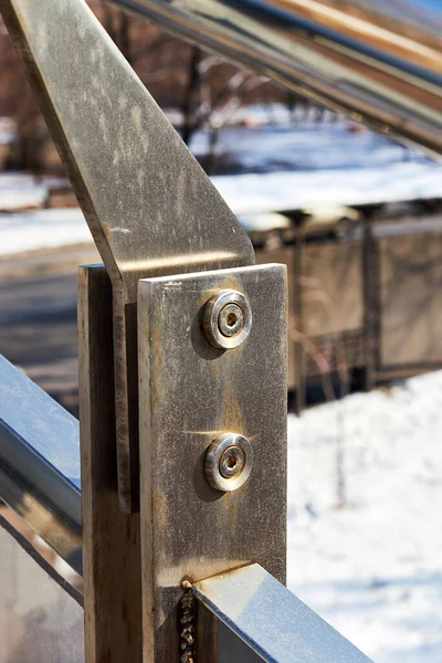 Stainless Steel Railings Pedestrian Bridge Road — Foto Stock