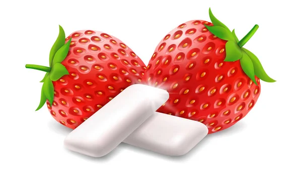 Strawberry Permen Karet Bantalan Mengunyah Dengan Stroberi Matang Segar Desain — Stok Foto