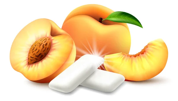 Realistická Ovocná Žvýkačka Broskvovou Příchutí Žvýkací Podložky Čerstvou Zralou Broskví — Stock fotografie
