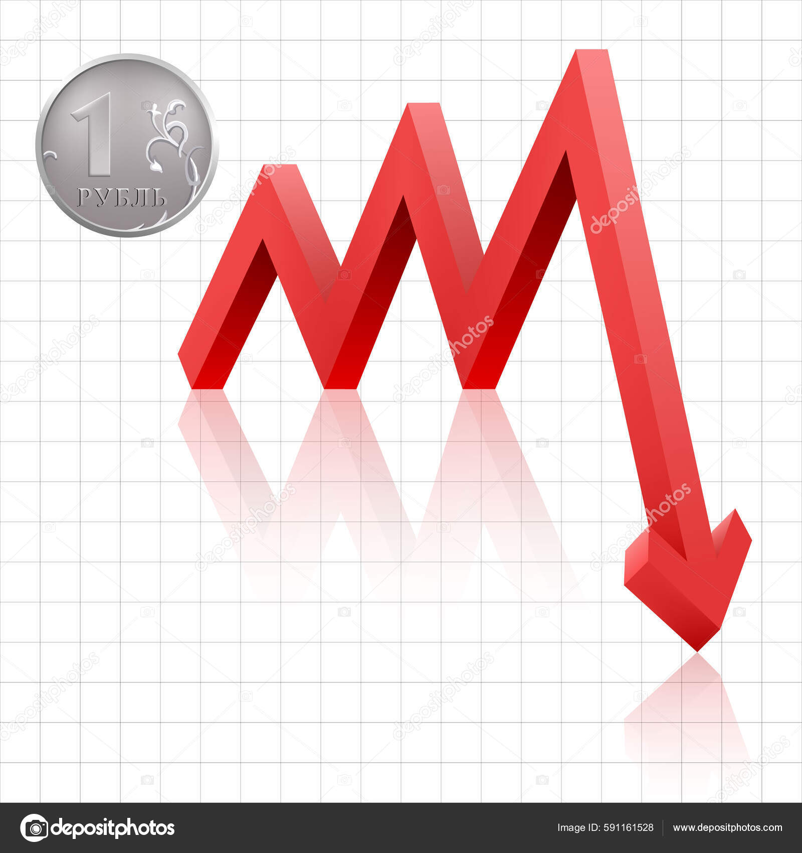 Russian Ruble Inflation Realistic Ruble Icon Red Arrow Goes.
