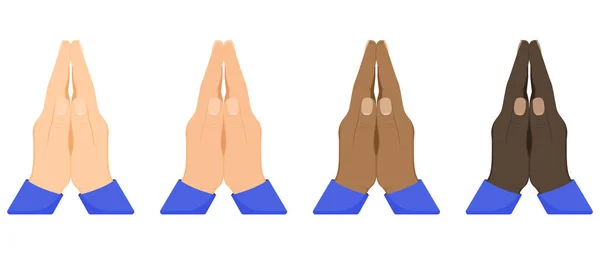 Hand Pray Symbol Isolated White Background Folded Hands Various Skin — Stok fotoğraf