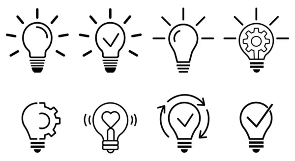 Light Bulb Linear Icon Set Ideas Process Icon Flat Style — ストック写真