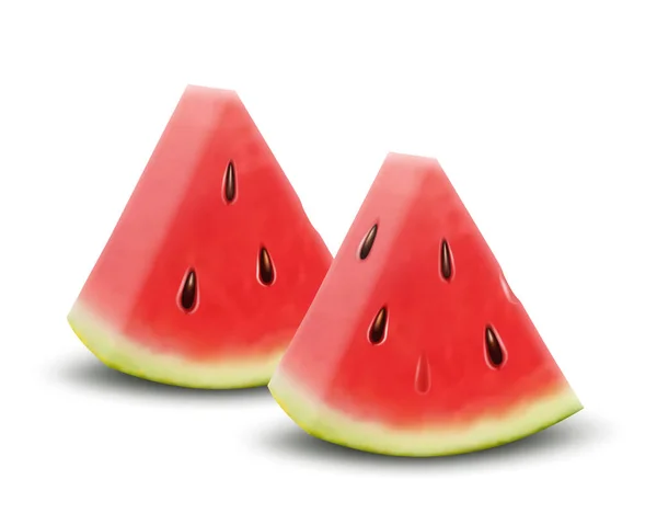 Vector Realistic Ripe Fresh Fruit Watermelon Piece Isolated White Background — Zdjęcie stockowe