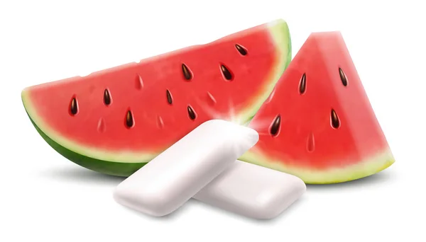 Kaugummi Wassermelonengeschmack Kaukissen Mit Frischer Wassermelonen Friut Isoliert Auf Weißem — Stockfoto
