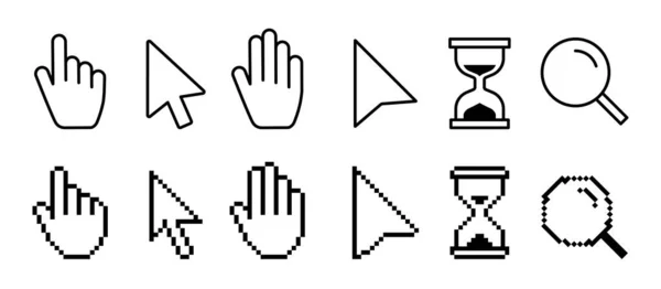 Pixel Cursors Icons Mouse Cursor Hand Pointer Hourglass Vector Illustration — Zdjęcie stockowe