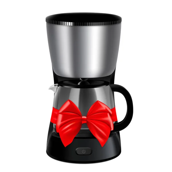 Drip Coffee Maker Red Ribbon Bow Rendering Gift Concept Realistic — Stok fotoğraf