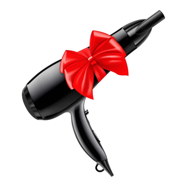 Hair Dryer Red Ribbon Bow Rendering Gift Concept Realistic Vector — Φωτογραφία Αρχείου