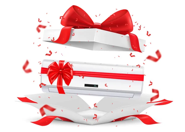 Air Conditioner Red Ribbon Bow Open Gift Box Gift Concept — Photo