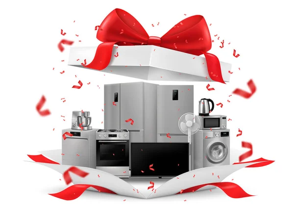 Gift Concept Home Appliances Gift Box Refrigerator Microwave Food Processor — 图库照片