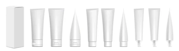 Realistic Tubes Box White Plastic Tubes Toothpaste Cream Gel Shampoo — Stock Photo, Image