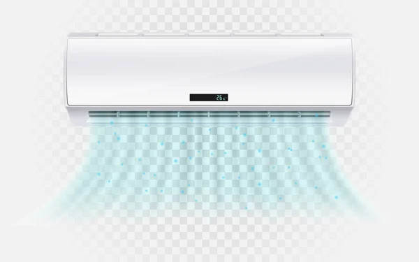 Air conditioner with cold wind waves . Air conditioner with flows of cold air. Electronic modern appliance for controlling temperature and climate in room, realistic 3d vector illustration