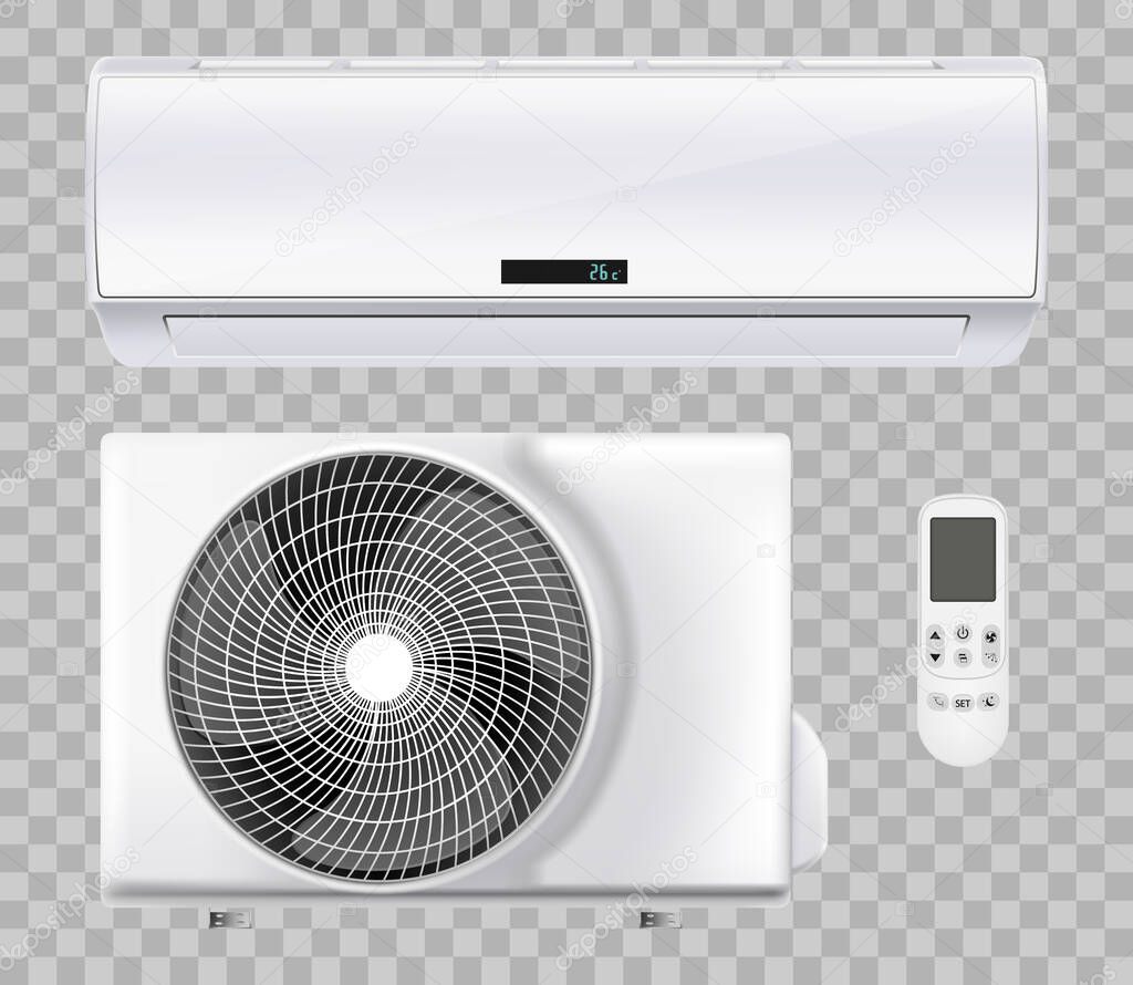 Air conditioner realistic set with cooling and ventilation equipment isolated vector illustration