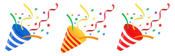 Exploding Party Popper Confetti Bright Cartoon Birthday Cracker Isolated Vector — Foto Stock