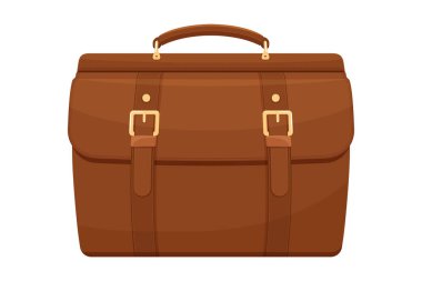 Deri Kahverengi Bavul, Kemerler ve Kollar. Dosya Simgesi Kapatma Beyaz Arkaplan 'da izole edildi. Tatil ve Seyahat Konsepti. Antika çanta. Vektör düz simge. ön görünüm