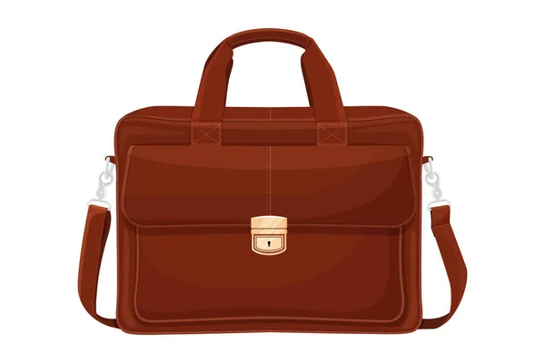 Elegant Modern Leather Briefcase Handle Brown Suitcase Office Case Bag — ストック写真