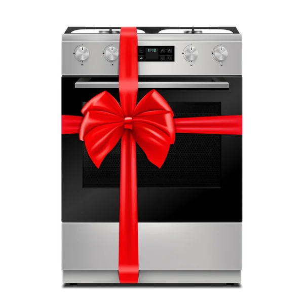 Gas Stove Red Ribbon Bow Rendering Gift Concept Realistic Vector — Photo