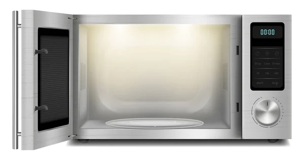 Vector Realistic Microwave Oven Light Open Door Front View Isolated — Φωτογραφία Αρχείου