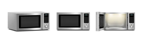 Set Oven Microwave Dengan Cahaya Dalamnya Dengan Pintu Terbuka Dan — Stok Foto
