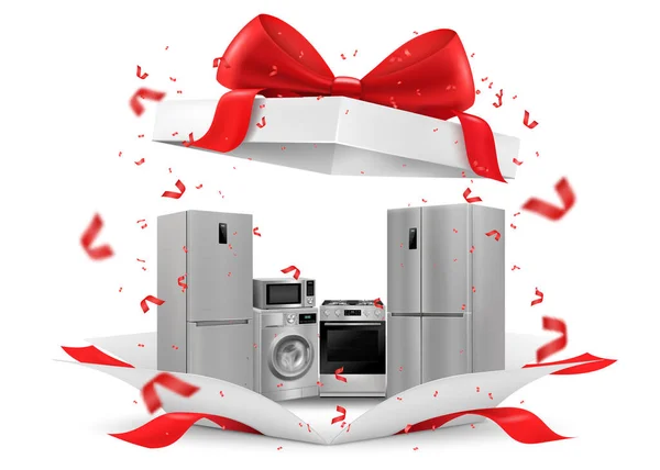 Gift Concept Home Appliances Gift Box Refrigerator Microwave Food Processor — Fotografia de Stock